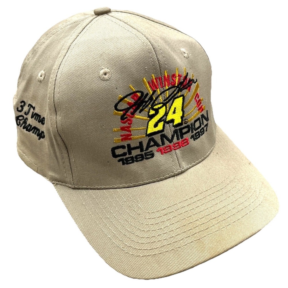 Vintage Jeff Gordon Hat Cap Snapback Tan Khaki 90s Y2K Racing Champion X